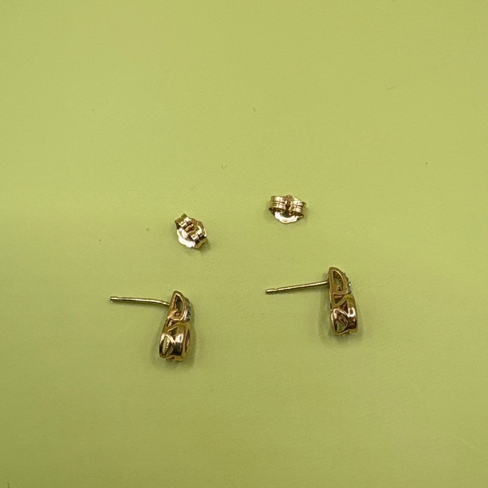 Genuine Ruby and Diamond Chip 14K Gold Stud Earrings - Picture 4 of 9